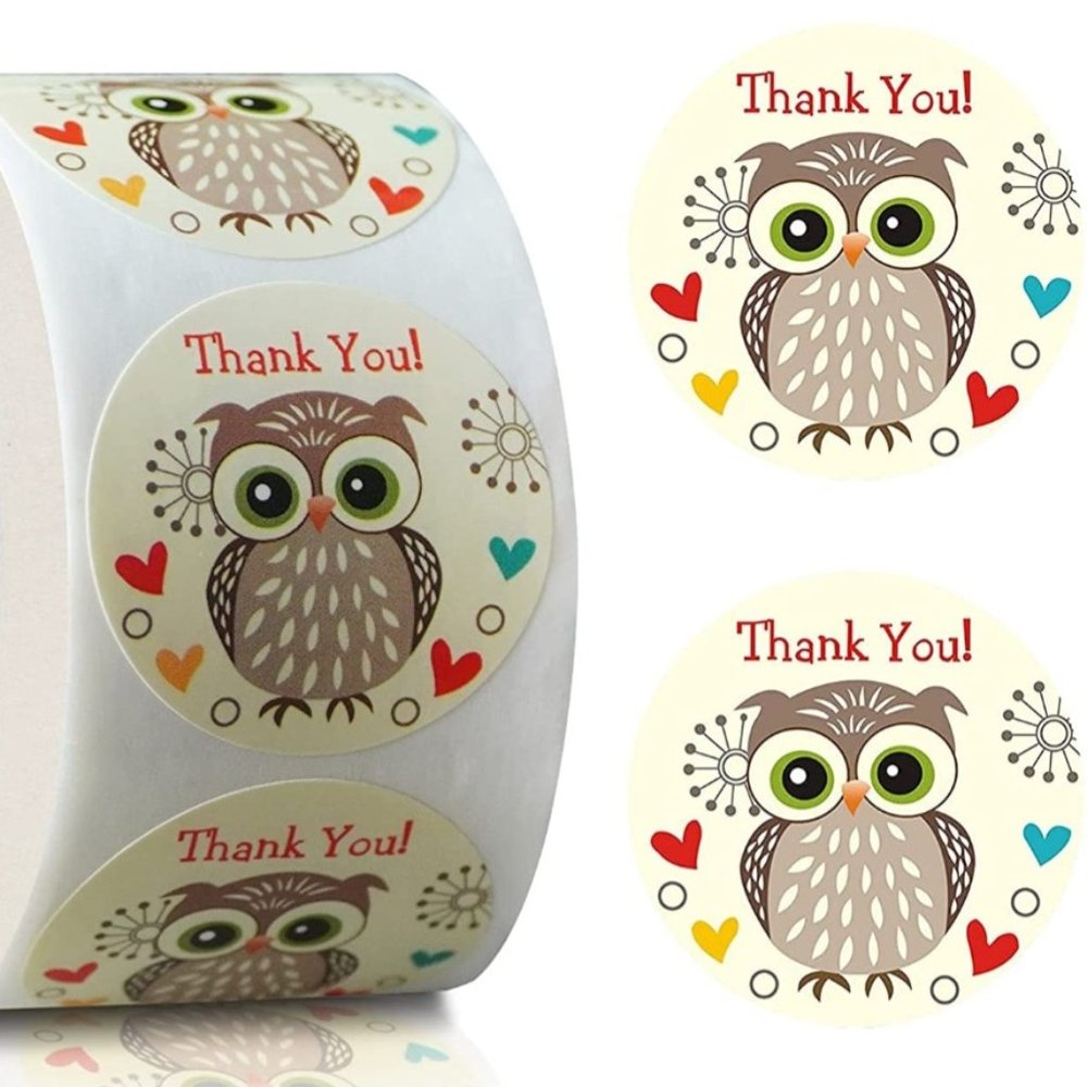 150 THANK YOU Sticker Owl Design 1.5"